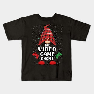 Video Game Gnome Red Buffalo Plaid Christmas Pajama Matching Family Kids T-Shirt